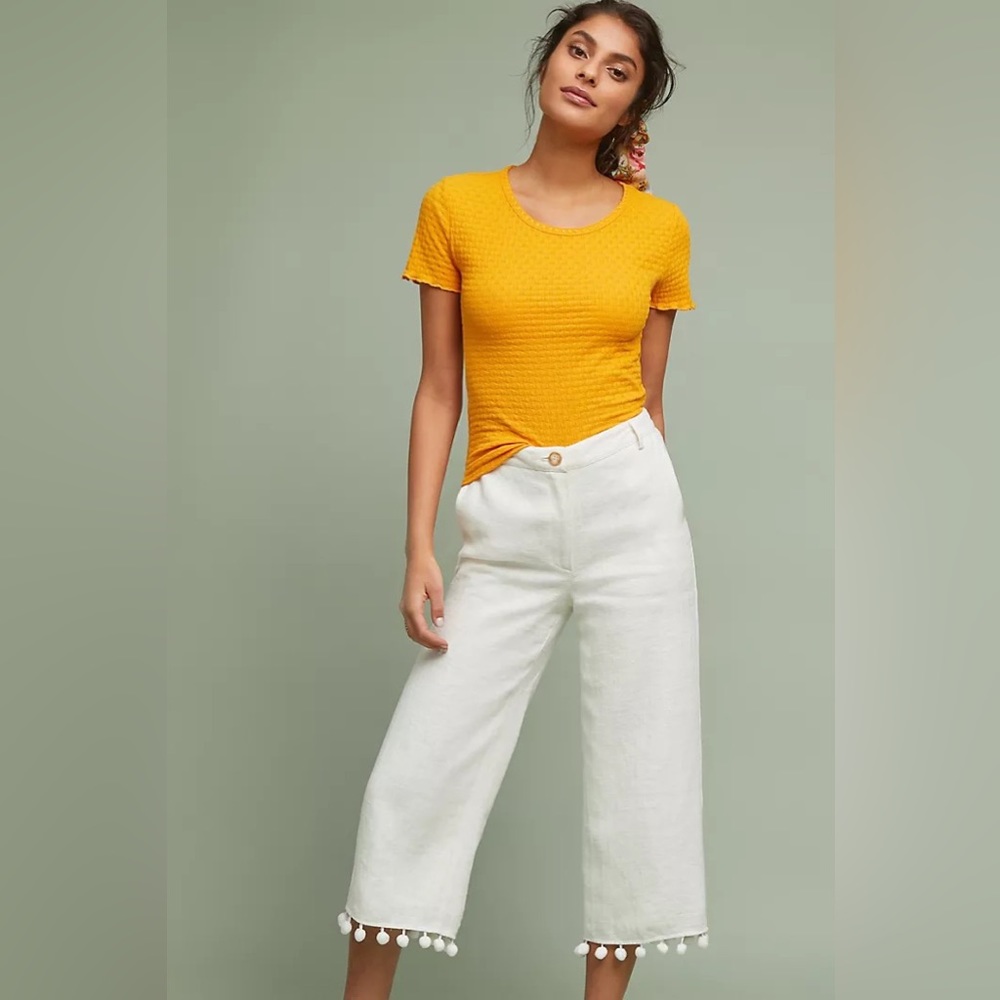 Anthropologie Pommed Linen Wide-Leg Pants XS